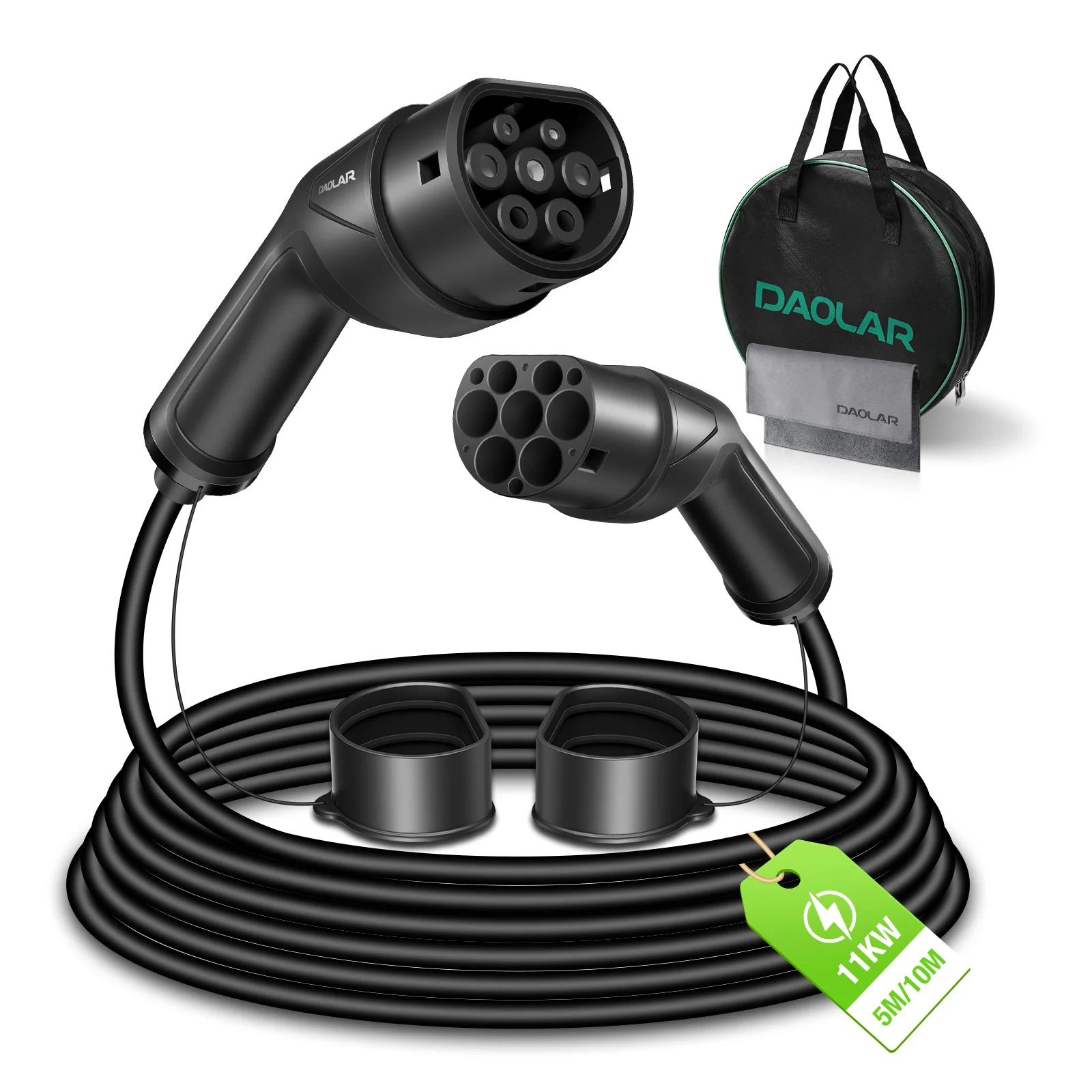 Daolar-cargador EV de 11KW tipo 2, Cable de carga trifásico 16A 5m/10m PHEV con bolso, Compatible con cualquier coche eléctrico