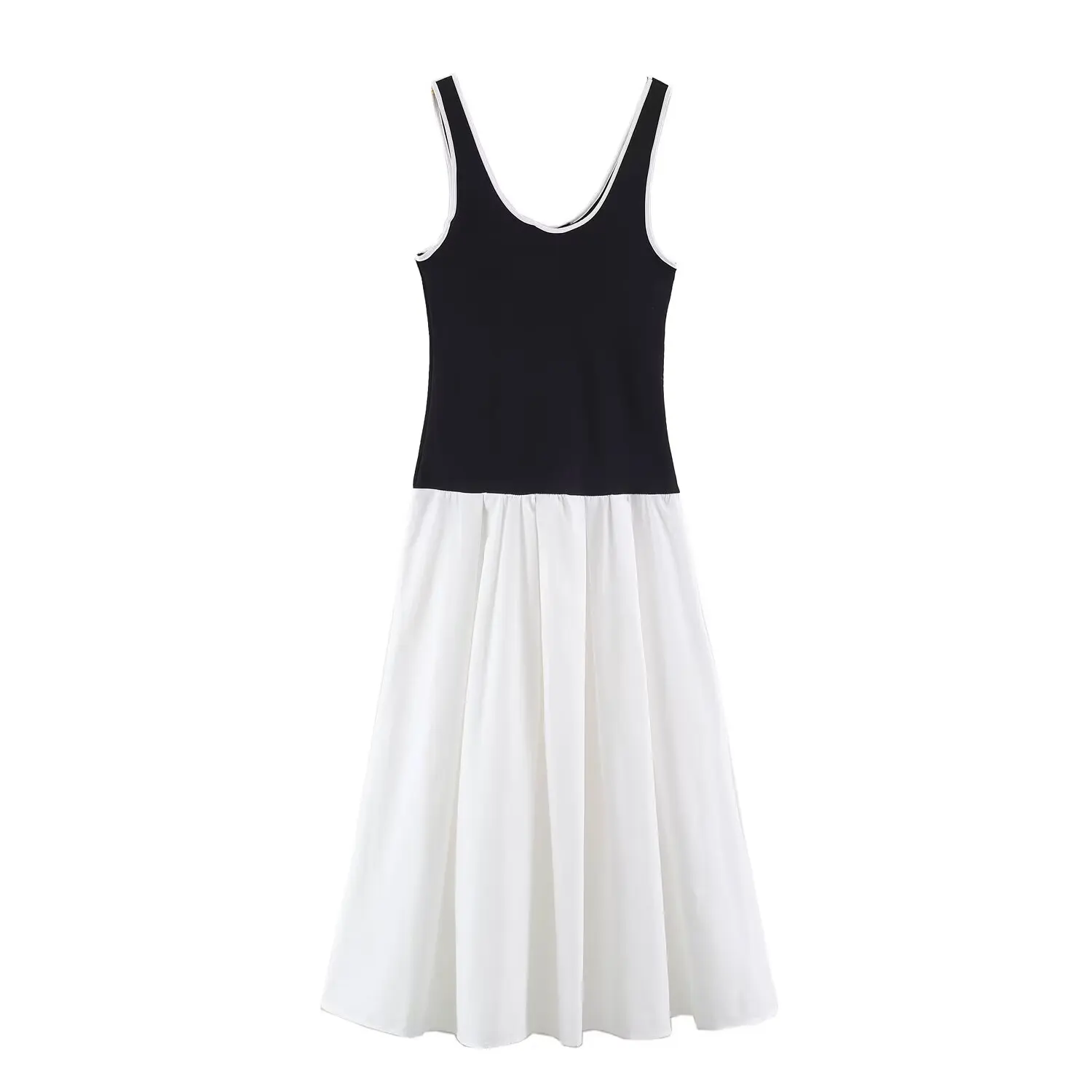 Women's Black And White Color Blocked Vest Dress Summer Female Sleeveless Knitted Patchwork Long Dress Lady Beach Vacation Dress