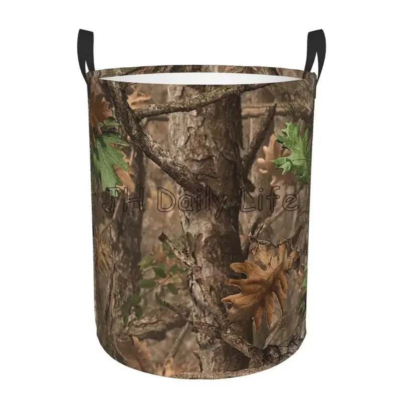 Cesta de lavandería redonda de bosque de camuflaje de caza de camuflaje, cesta de ropa sucia de gran capacidad, organizador de almacenamiento, cesto de lavandería para bebé
