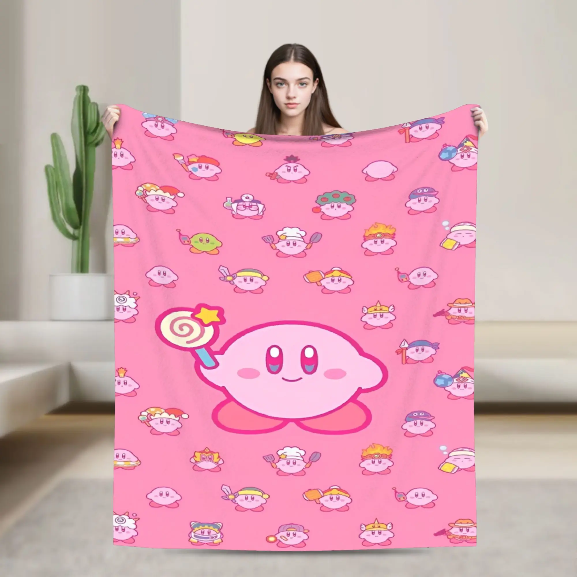 K-Kirbys Cartoon Stars Kawaii Plush Blanket Children  Flannel Throw Blanket For Bedroom Warm Soft Customized Bedspread