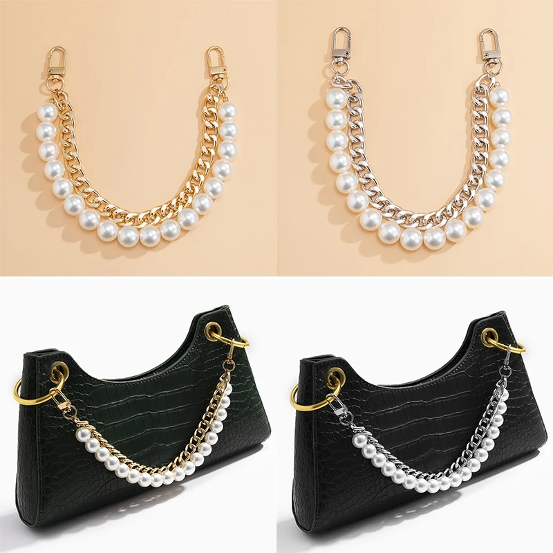 24cm Pearls Chain Strap For Handbag Double Layer Chain Pearl Bag Chain Metal Chains Bag Strap Fashion Accessories For Handbags