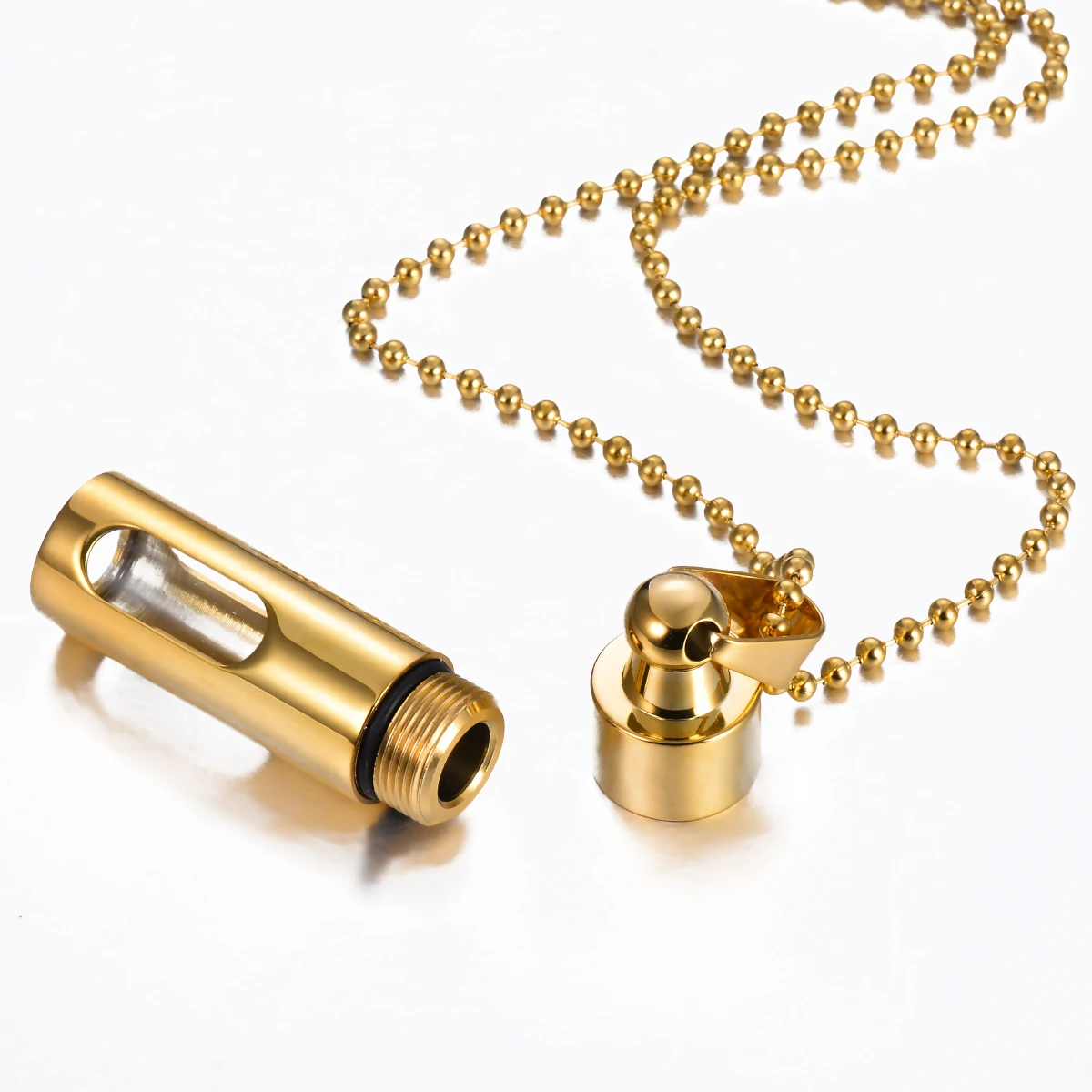 Halsketten für Damen und Herren aus Edelstahl und Glas, mit Sandblumen-Motiv, offener Flasche, Gedenk-Anhänger, Urnen-Schmuck – Detail 2