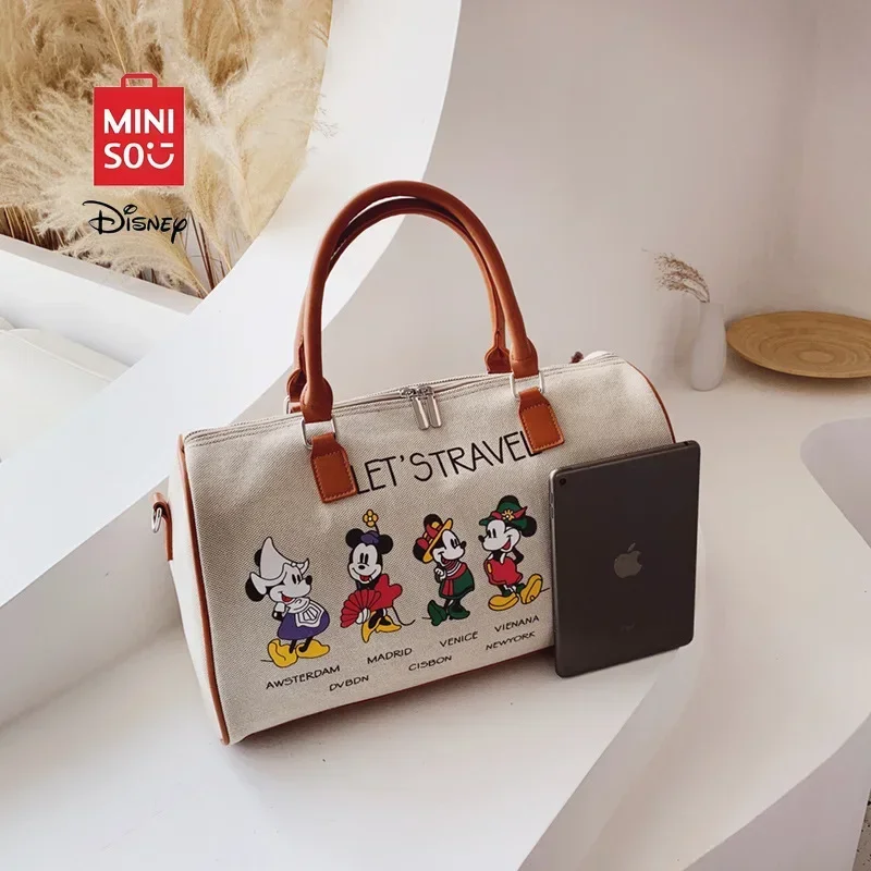 

MINISO Disney 2025 New Cartoon Mickey Cute Fashion Handheld Bag Large Capacity Portable Canvas Single Shoulder Traveling Bag