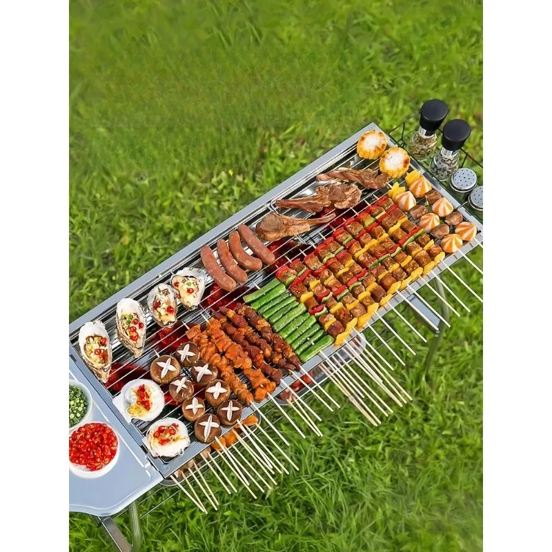 

Открытый гриль-барбекю из нержавеющей стали, угольная коптильня, портативная стойка для барбекю с регулируемой высотой для сада, патио, кемпинга, пикника