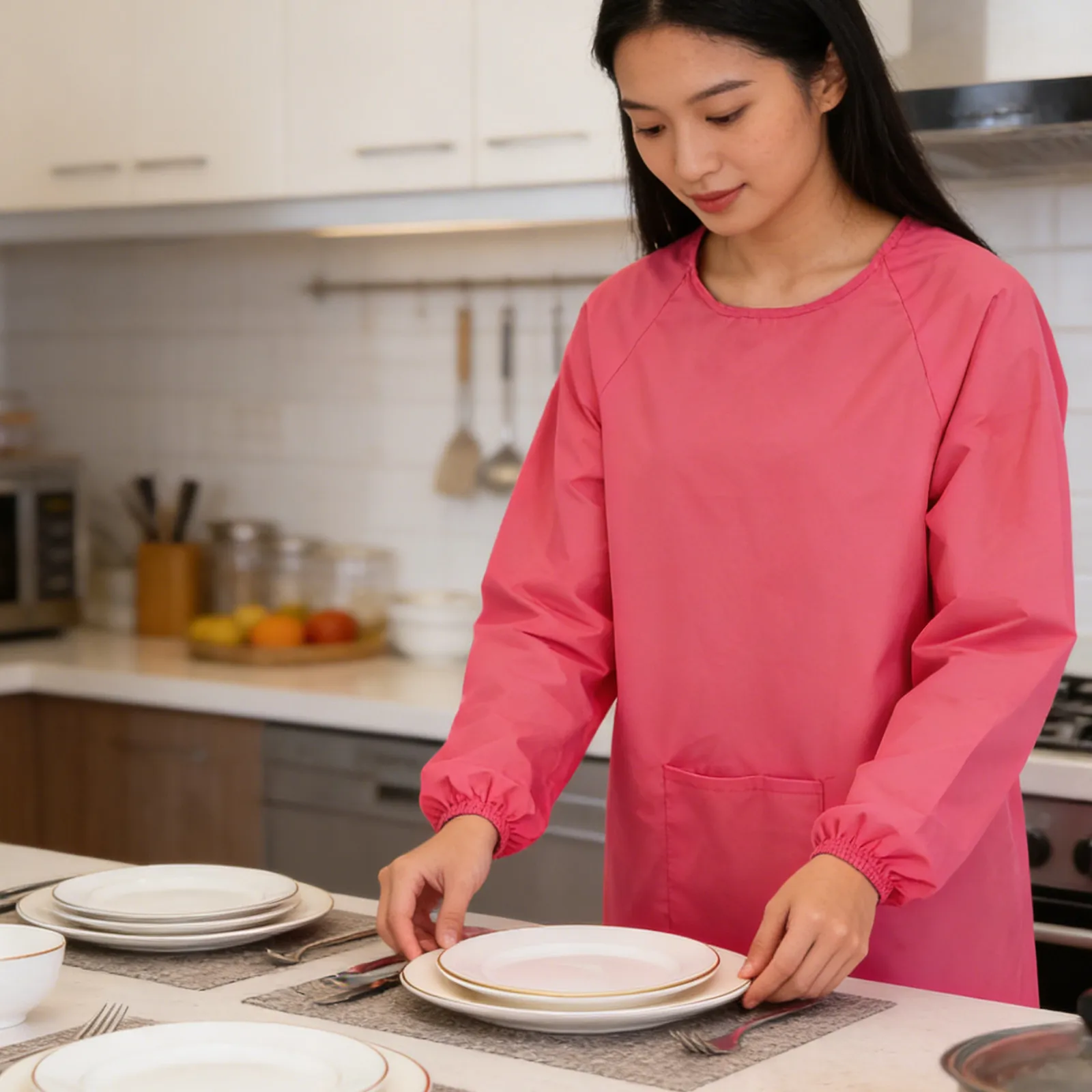 Heavy Duty Waterproof Apron Long Sleeve Smock Style Cooking Apron Oil Proof for Kitchen Dishwashing Server Salon Painting