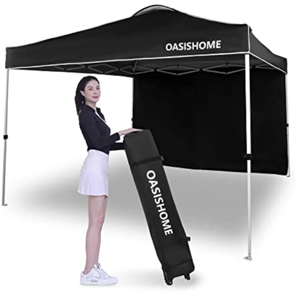 OASISHOME Pop-up Gazebo Instant Portable Canopy Tent 10'x10', with 1 Sidewall, Wheeled Bag, for Outdoor/Beach Parties