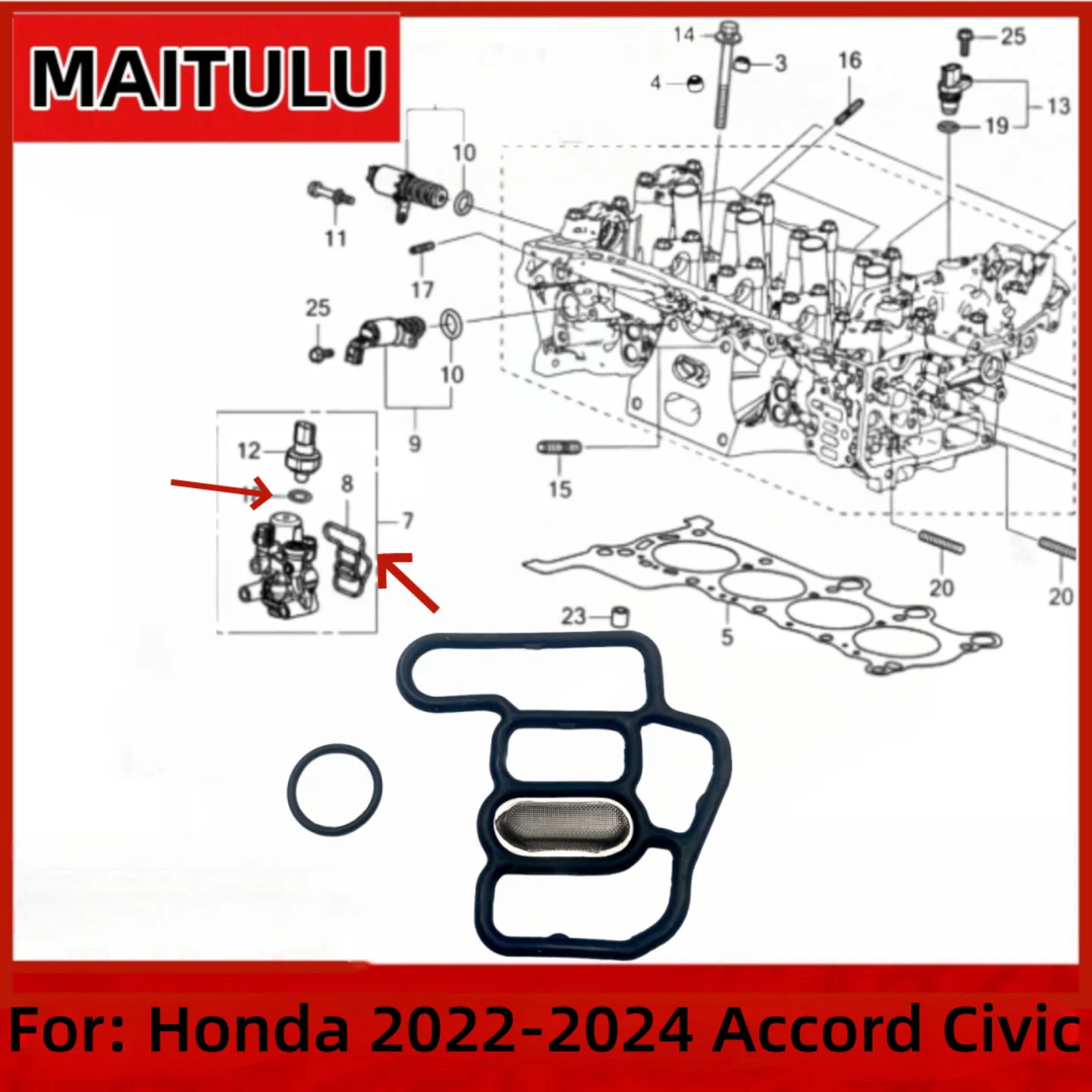 15815-6A0-A01 158156A0A01 para Honda Civic 22-24 Accord 18-25 VTEC Válvula Solenoide Filtro Junta de Vedação Automotiva