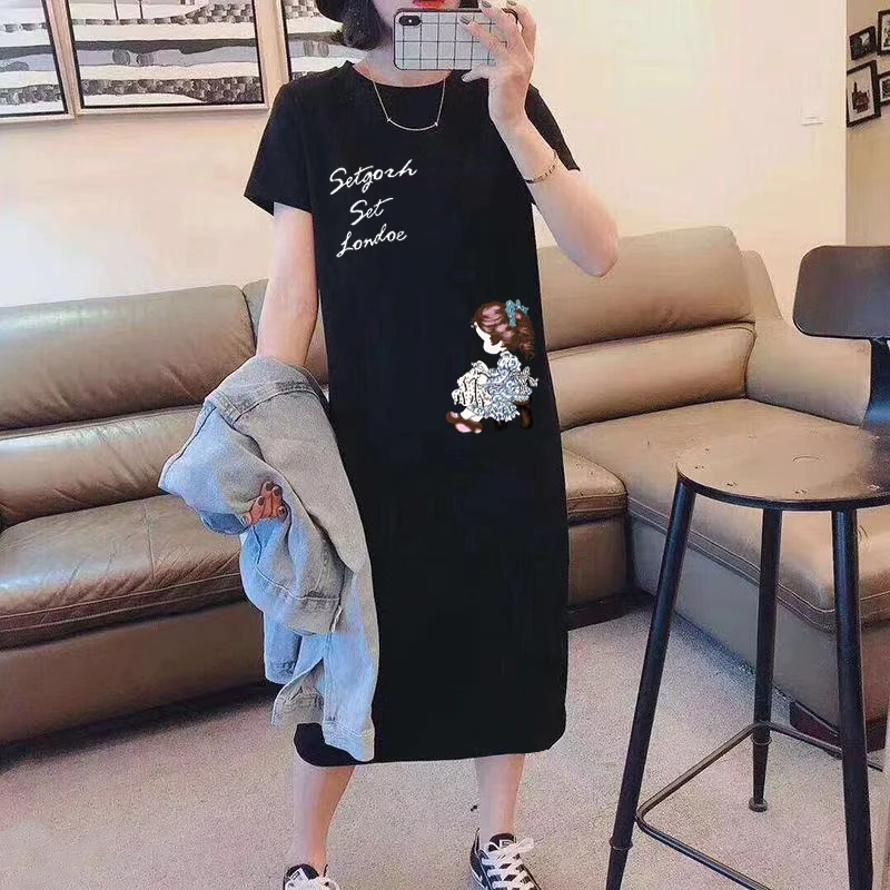 2025 nouveau ort Sve t-shirt Dr coréen ventre ample couvrant genou longueur Faionable femmes Midi Dr été a-ligne jupe