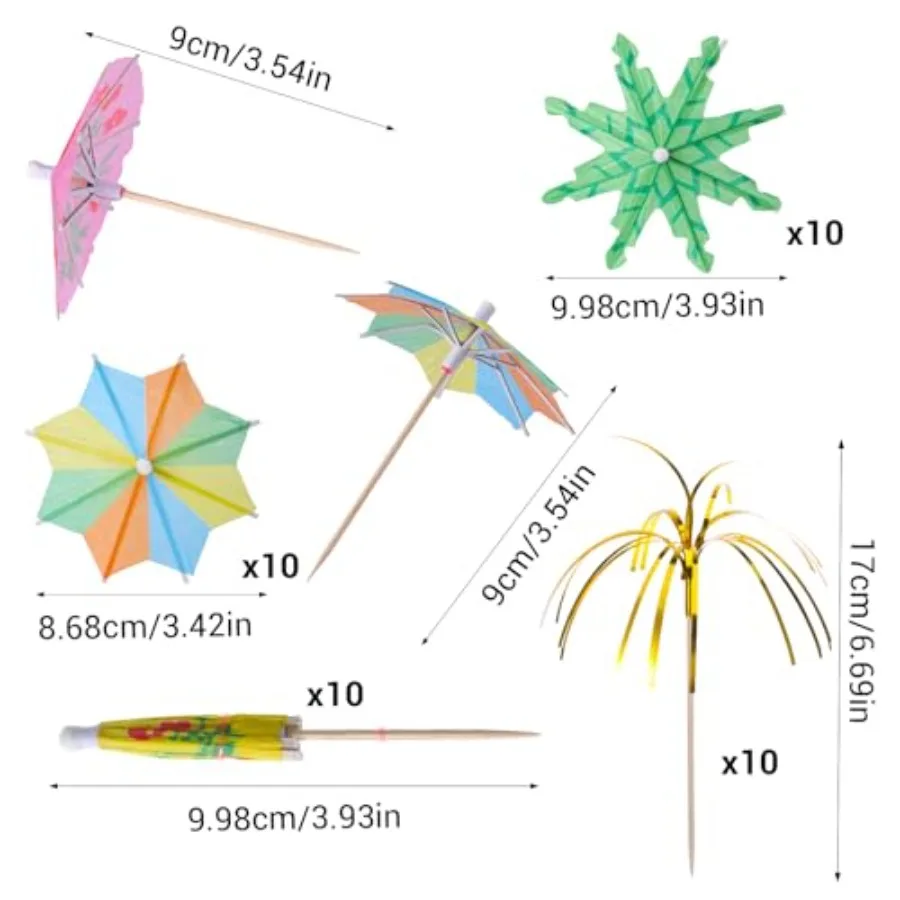 Drink Umbrellas Cocktail Picks, Firework Drink Stirrers Coconut Palm Umbrellas, Tropical Cocktail Sticks Drink Umbrella for Fru