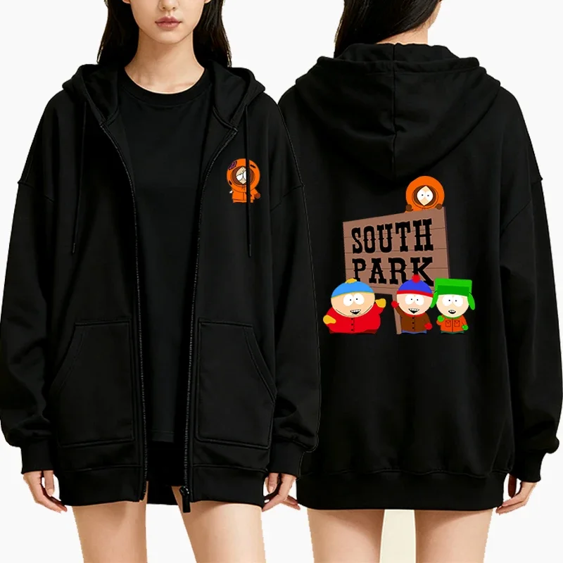 Sudadera con capucha y cremallera de dibujos animados de South Park para mujer, abrigo Vintage de gran tamaño a la moda para otoño e invierno, sudaderas con cremallera de lana de manga larga