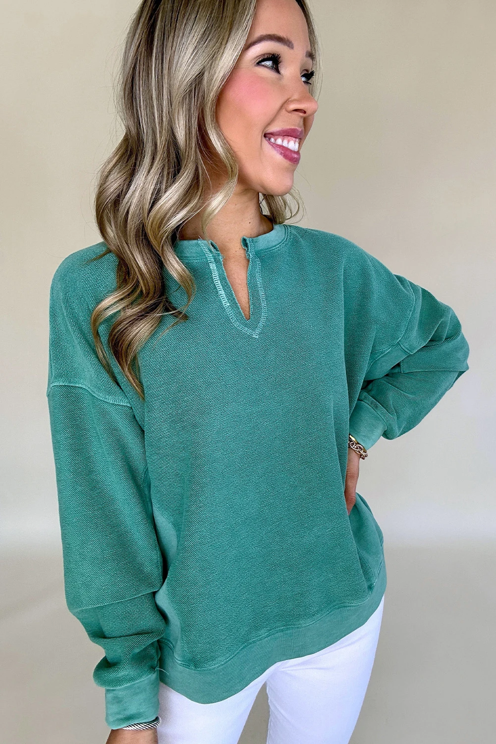 

Autumn pure color V-neck pullover for women, loose and simple style sweater LD800050
