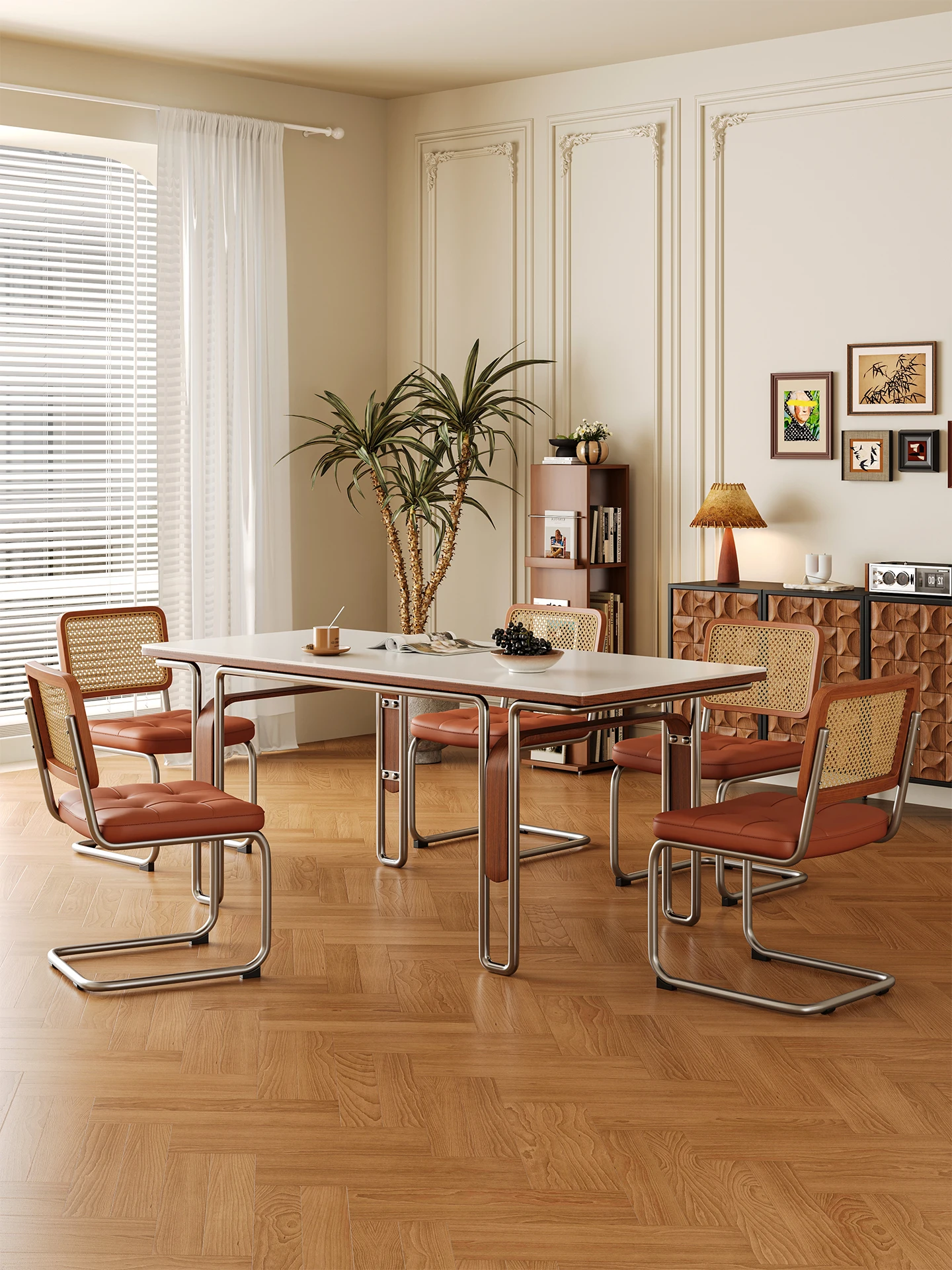 

Средневековый обеденный стол из массива дерева с каменной столешницей, домашняя мебель в стиле ретро из нержавеющей стали, обеденный стол и стулья