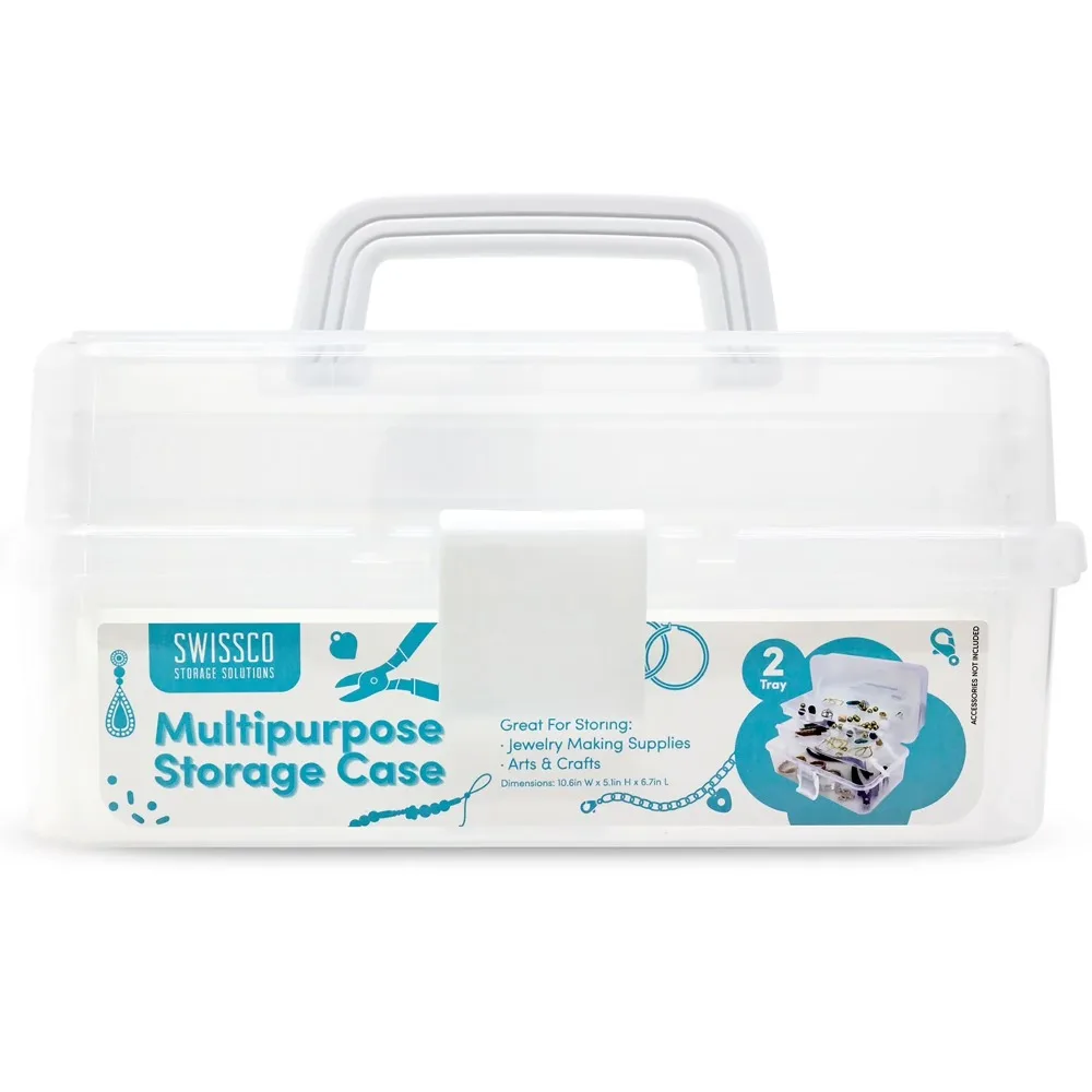 Two Tray Multi-Purpose Storage Case Organizer for Jewelry and Arts Crafts Clear Medium
