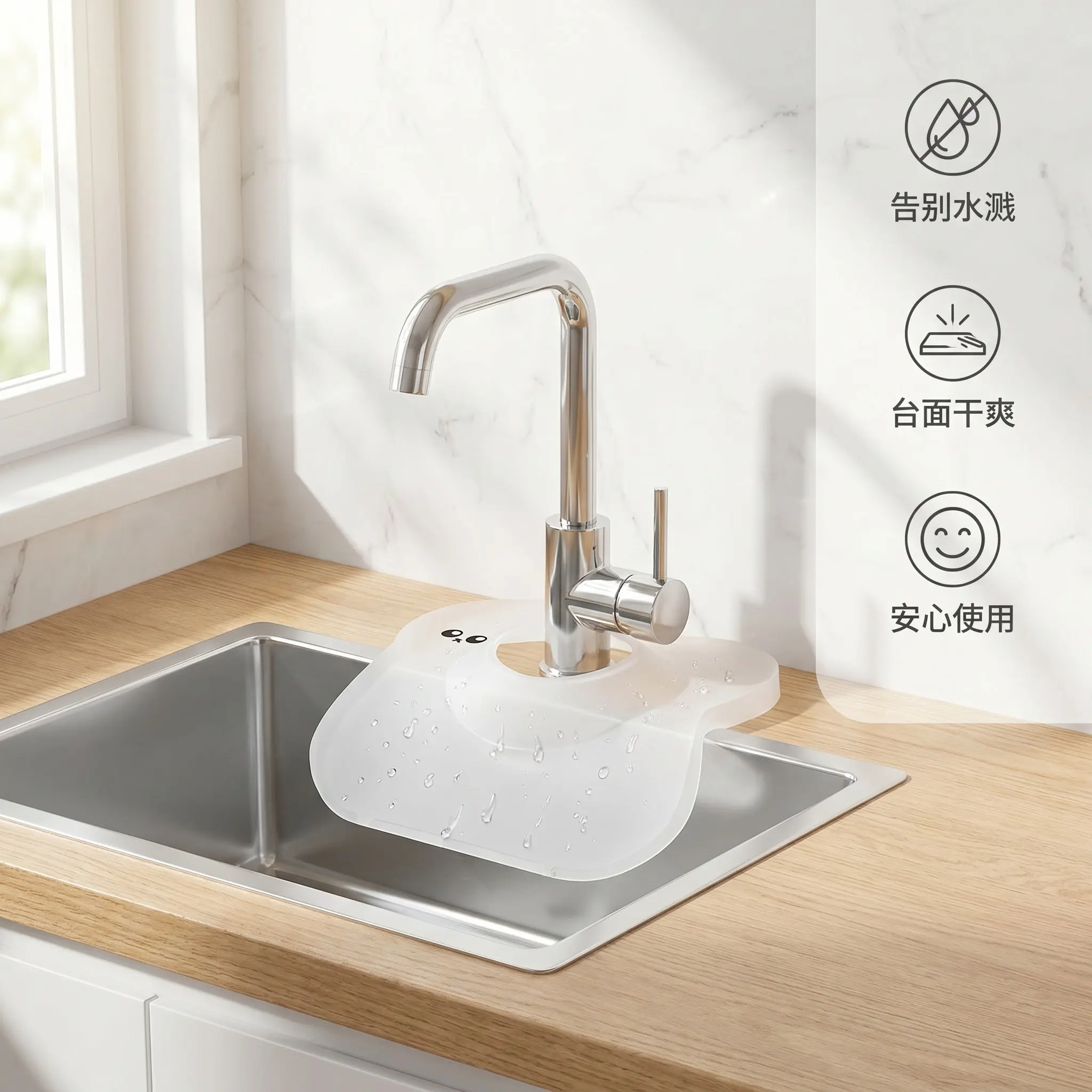 Silicone Faucet Water Catcher Mat for Kitchen and Bathroom Sinks – Drip & Splash Guard with Drainable Design