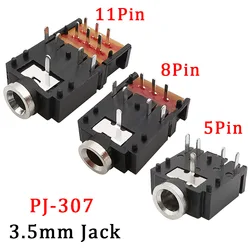 10Pcs PJ-307 3.5mm Stereo Audio Jack Socket Connector 5P/8P/11Pin 3.5mm Dual Channel Audio Headphone Jack Connector With Switch