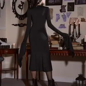 الأمريكي كبار الحس الخريف والشتاء جديد الظلام المخملية اللباس الصغيرة على شكل حرف V الخصر التخسيس رقيقة ذيل السمكة تنورة أعلى 6 مبيعات التنانير 80s - رقم 3