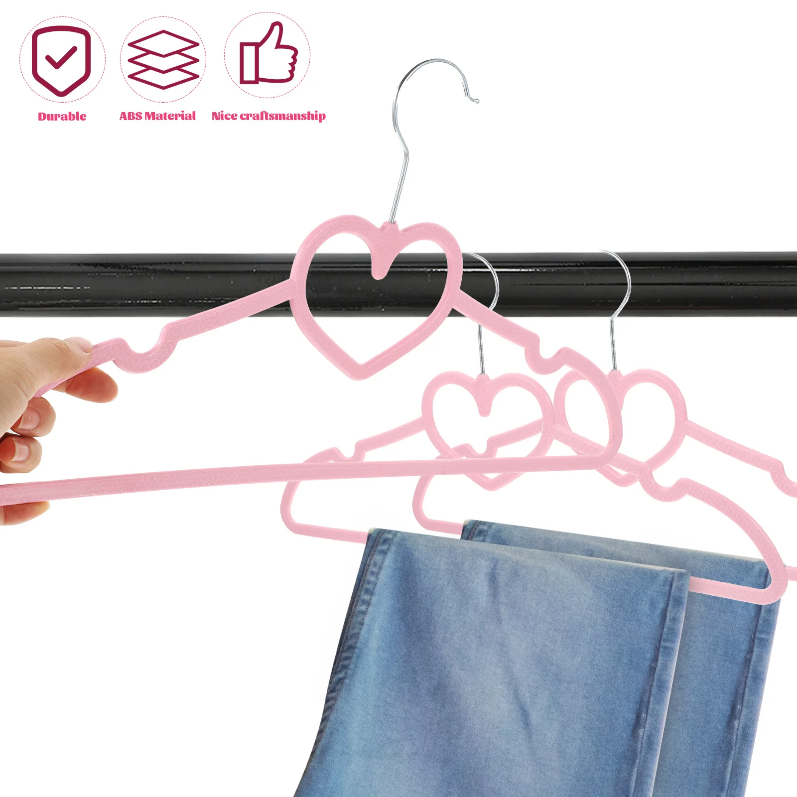 

10pcs Heart Non-Slip Coat For Home Laundry Non-Slip Closet Simple Clothes Pink Plastic Hanger Practical Hanger