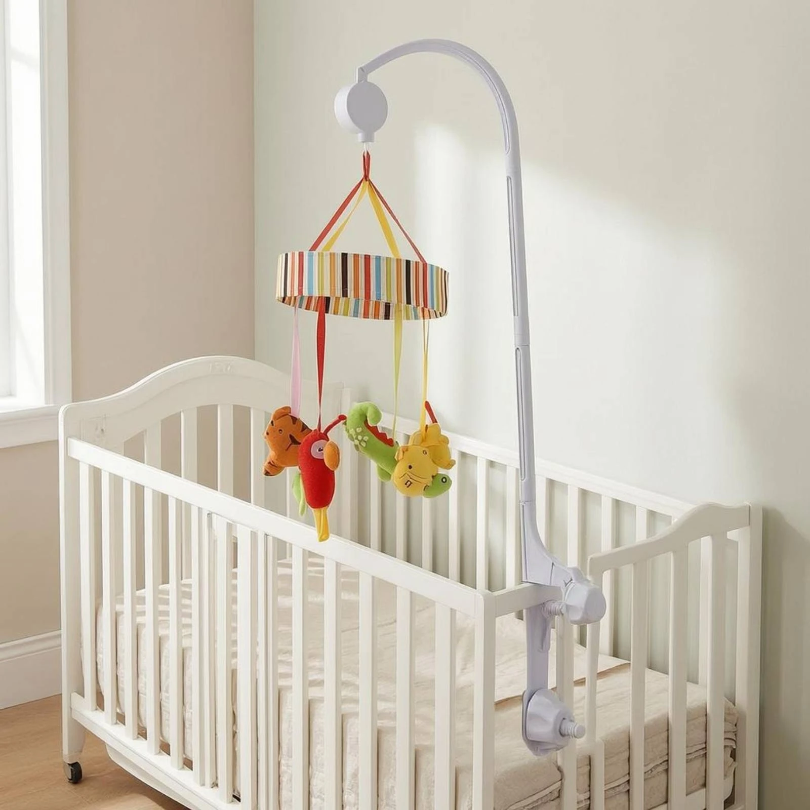 Baby Crib Mobile Stand White Crib Mobile Holder Nursery Decor Smooth Finish Tool No-Tools-Required Setup - view 3