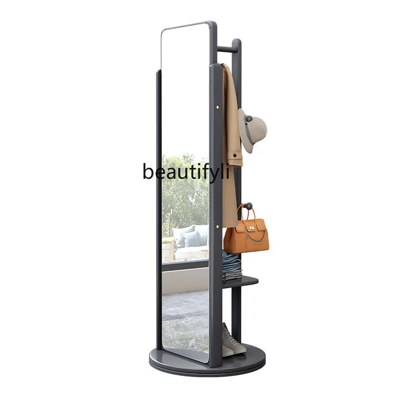 

Rotatable Solid Wood Dressing Mirror Coat Rack Integrated Bedroom Floor Full-Length Mirror