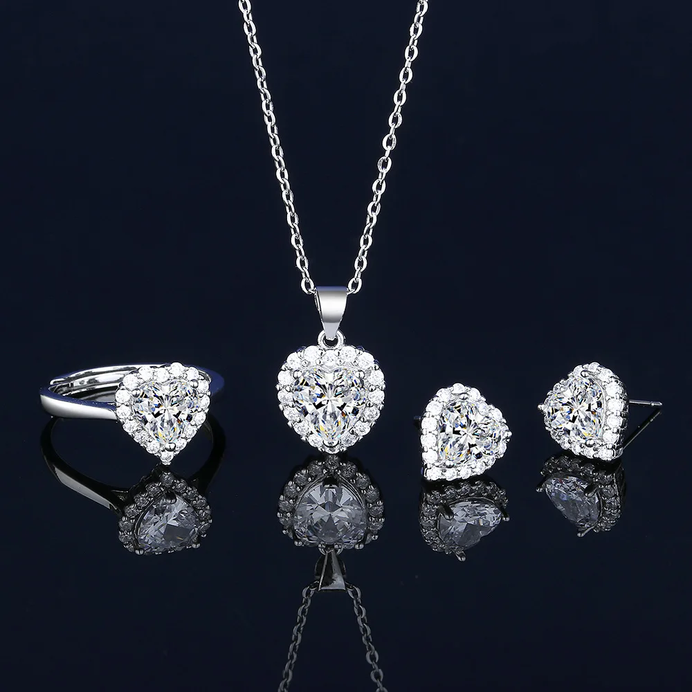 Queen Heart  Lab Diamond Jewelry set 925 Sterling Silver Party Wedding Rings Earrings Necklace For Women Moissanite Jewelry Gift