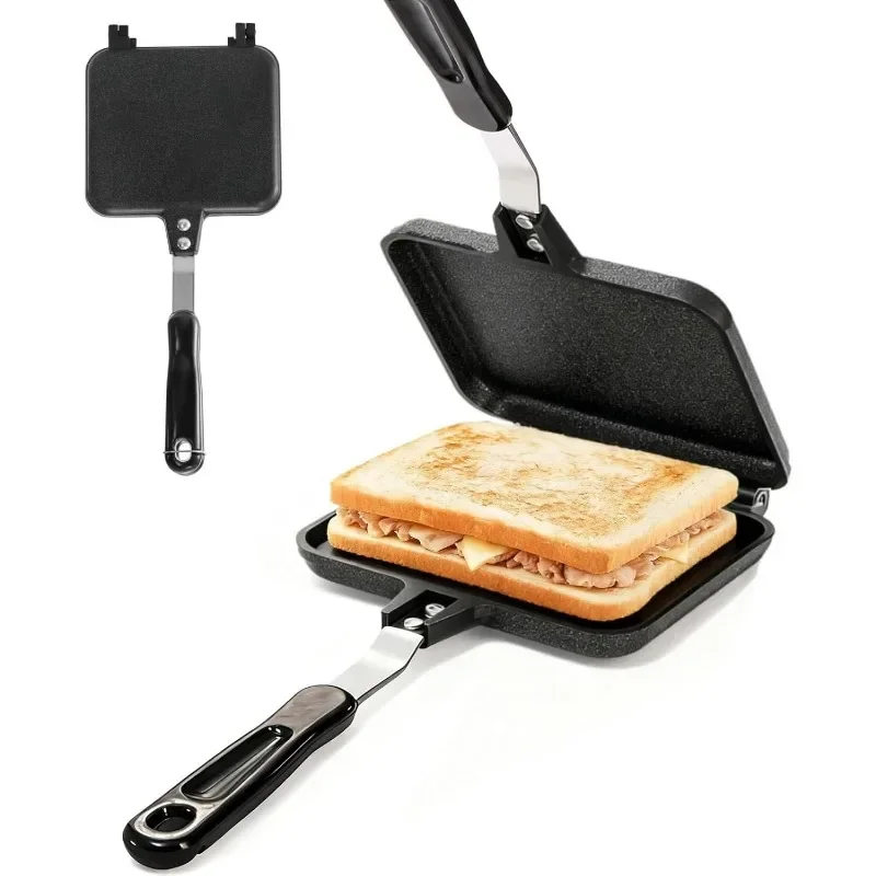 Máquina para hacer sándwiches calientes, tostadora para sándwich a la parrilla, estufa antiadherente de doble cara, parrilla para sándwich, sartén abatible para cocina de acampada