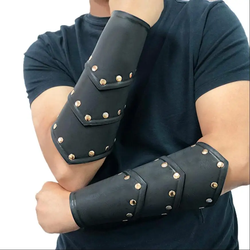 

1Pcs Adult Cosplay Props Viking Warrior Arm Warmers Knight Gauntlet Wristband Leather Armor Steampunk Rivet Bandage Bracer