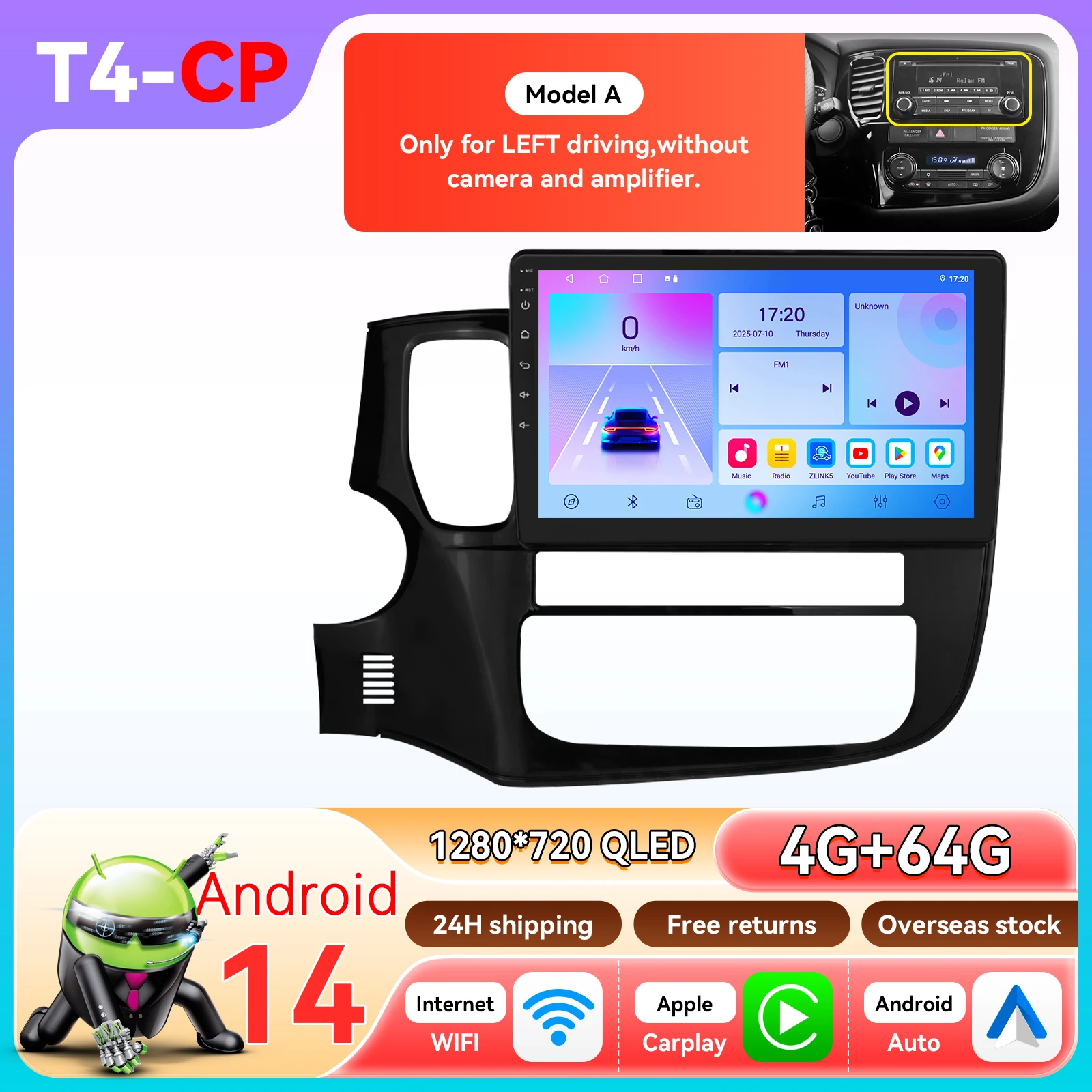 Hizpo 8 Core Android14 Intelligente Autoradio Voor Mitsubishi Outlander 3 GF0W GG0W Xl CarPlay 4G BT5.4 door Qualcomm Snapdragon 6115