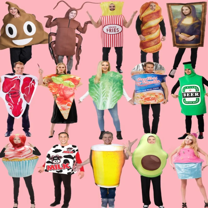 

Creative loween Cosplay Costume Adult Sausage Burger Fries Funny Costume Polyester Material Unique Design Fast Food Theme