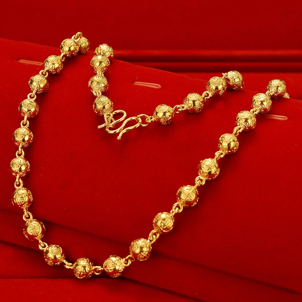 

AU999 gold necklace 24K pure gold pattern round bead necklace for men real gold Buddha beads solid gold chain for boyfriend gift