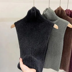 Sweter z golfem kamizelka damska przycięte bez rękawów dzianinowe swetry sweter w stylu Vintage jednolita kurtka dzianina koreański, Slim podkoszulek