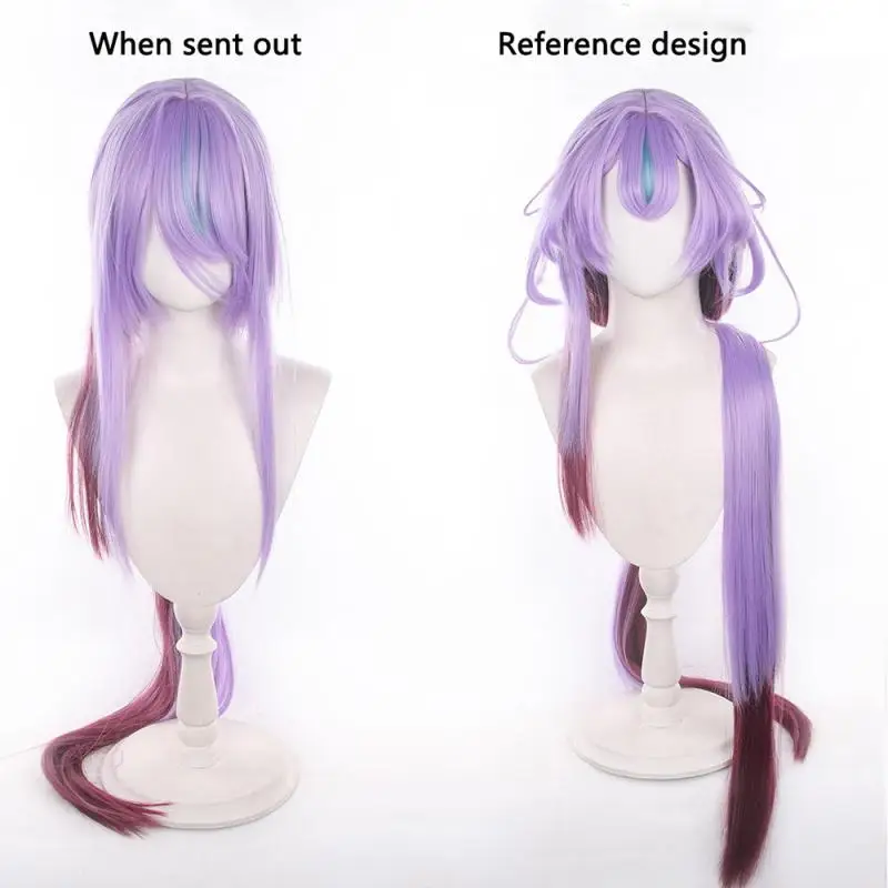 Arknights Jun Cosplay Perücken Kostüme Kopfbedeckung 120cm Lange Simulierte Kopfhaut Dicke Gemischte Voluminöse Langhaarperücken mit Schleife und Zubehör – Detail 1