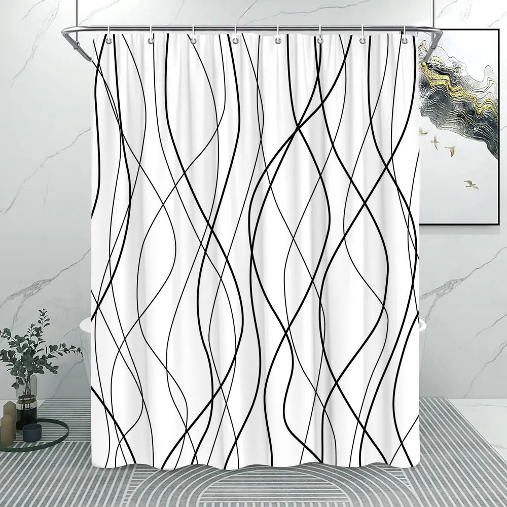 Abstract Line Minimalist Shower Curtain Washable Cloth Bath Curtain Fabric Rustic Striped Baths Curtain Farmhouse Bathroom Decor