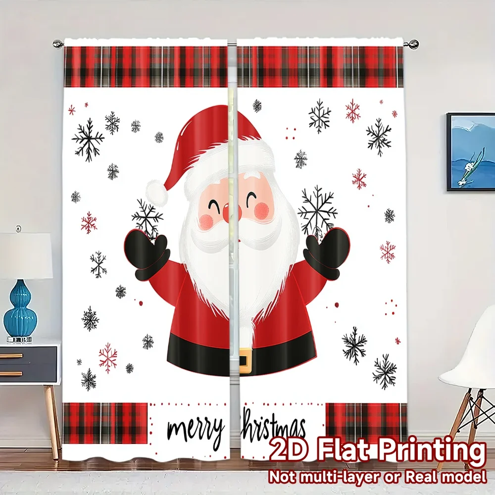 2pcs,Curtains Cute Santa Claus Christmas Chic Curtains&Drapes Versatile Durable Polyester Curtains All Seasons for Living Room,