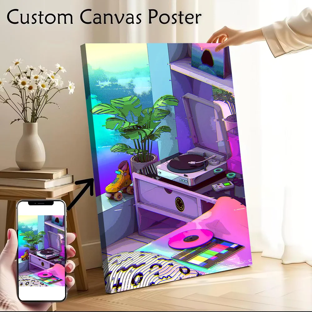 Vaporwave Aesthetic Printed Canvas Poster Custom Pictures Wall Art Canvas Painting for Living Room Decorations Luxury Decoration