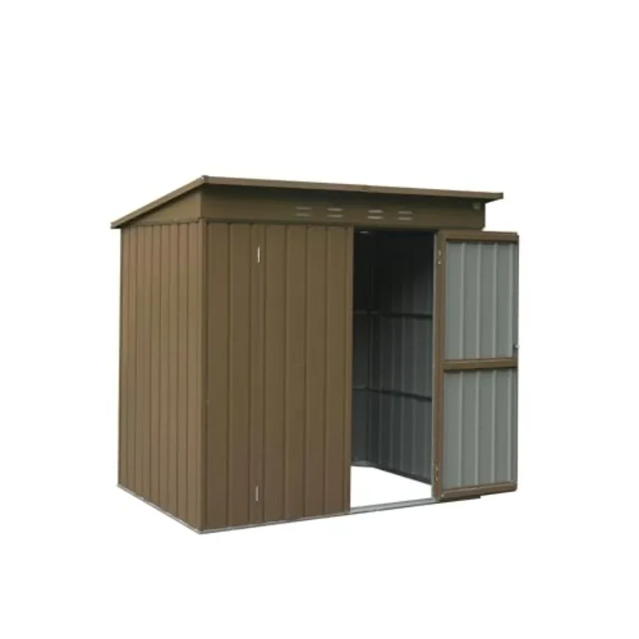 Outdoor storage shed for backyard lawn use, galvanized steel material, gray color, weather-resistant with lockable double door