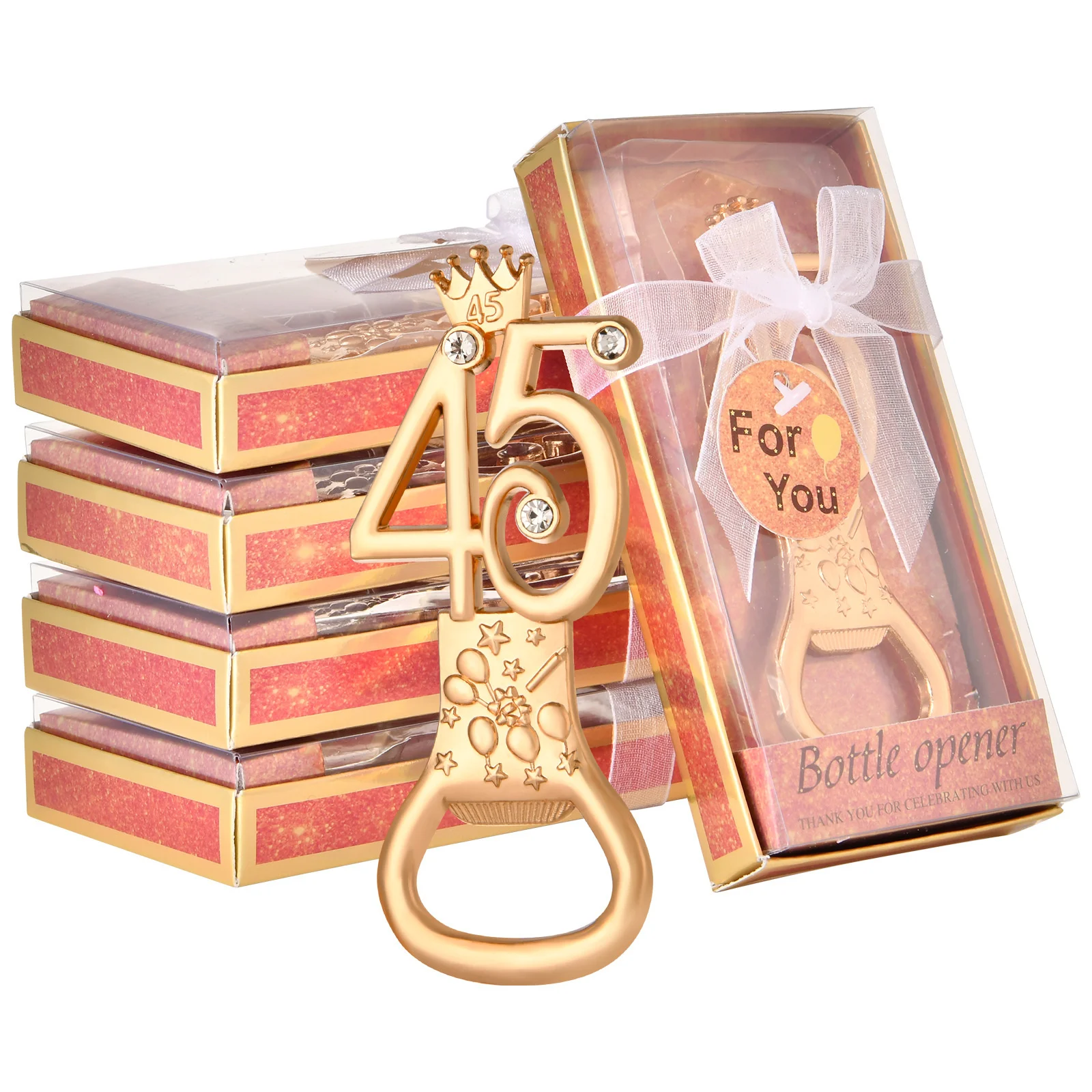 50pcs 45 Year Old Bottle Opener Gift Party Gift Rose Gold Theme Number 45 Bottle Opener