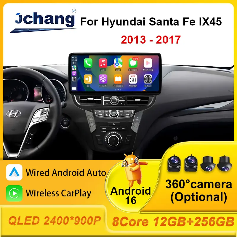 

Автомобильный мультимедийный плеер с экраном DSP для Hyundai Santa Fe IX45 2013-2017, CarPlay, разделенный экран, аксессуары, сенсорный экран, Wi-Fi