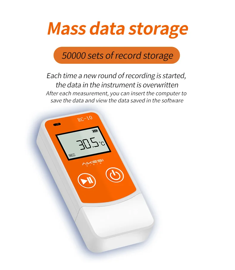 Aikesi RC-10 LCD Data Logger Multi Reusable  USB PDF Report Temperature  Data Logger CE FCC ROHS for Cold Chain