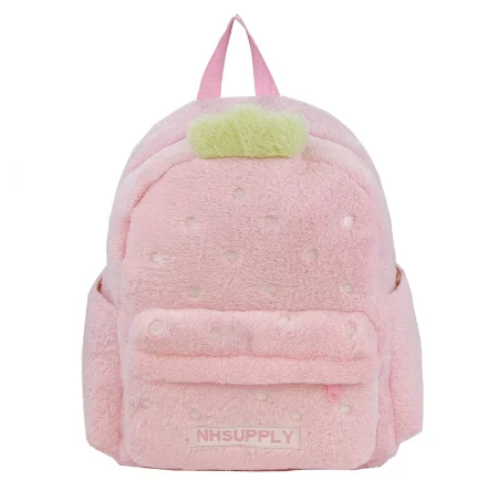 حقيبة ظهر يابانية لطيفة على شكل فراولة للنساء باللون الوردي من القطيفة ذات سعة كبيرة حقيبة نهارية للسيدات يومية متعددة الاستخدامات Kawaii Mochilas Mujer جديدة