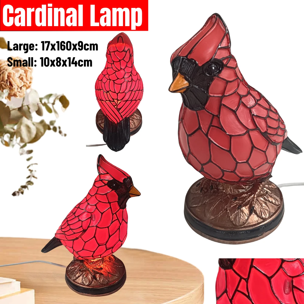 مصباح الكاردينال ديكور مصباح طاولة الطيور الحمراء ضوء الليل الطيور الحمراء لغرفة النوم بجانب السرير وغرفة المعيشة ضوء زينة فني لعيد الميلاد