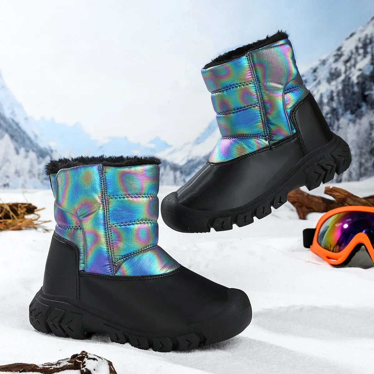 Bottes de neige imperméables avec doublure en peluche pour enfants, chaussures d'extérieur pour filles et garçons, chaudes, hiver, taille 28-38 #, HX9985