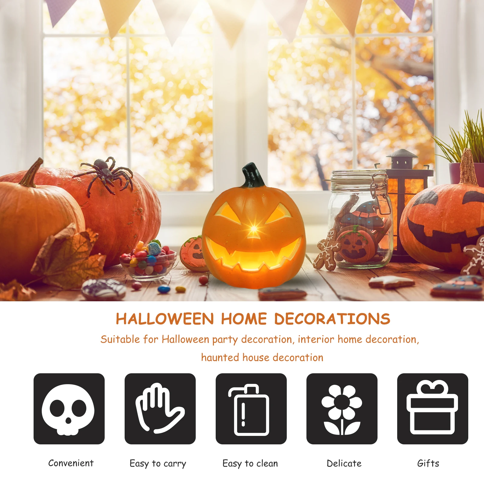 

Pumpkin Lantern LED Light 9 Inch Sharp for Home Decor Halloween Party Warm Glow Plastic Pumpkin Lights Fall