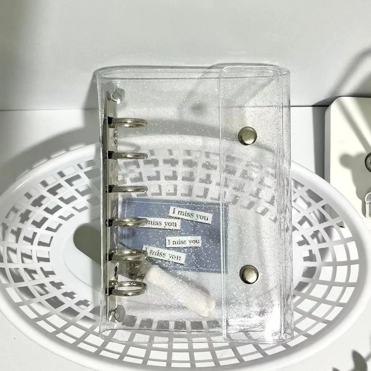 A7 بريق شفاف زر مزدوج فضفاض ورقة الموثق غطاء للكمبيوتر الدفتري دفتر مجلة مخطط مكتب لوازم مكتبية #3