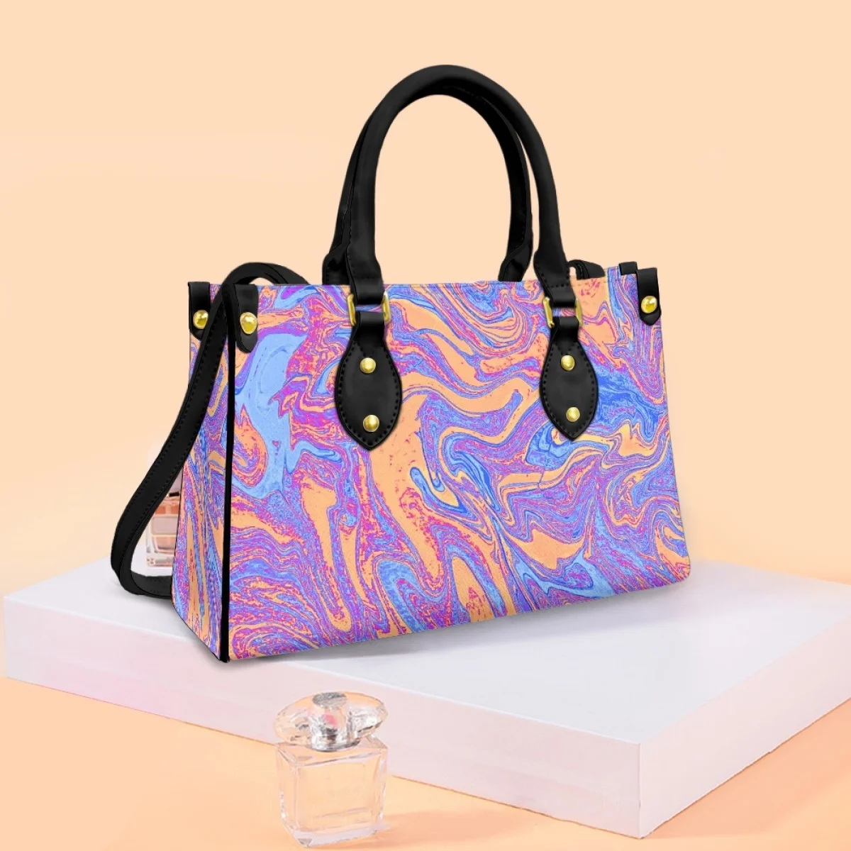 

New Colorful Gradient Color Marble Pattern Women's Tote Bag Luxury Leather Top-handle Shoulder Bags Shopping Bag Gift For Lover