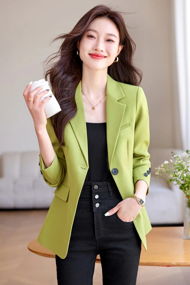 Aiyssa 2024 feminino verde manga longa blazer outono e inverno nova moda negócios feminino ajuste blazer