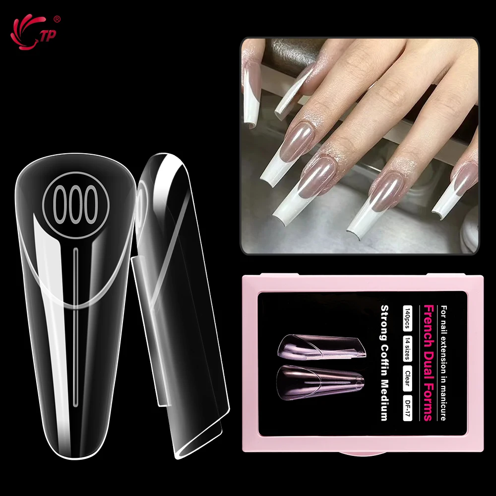 TP Clear French Nail Dual Forms Square Almond 140pcs Full Cover Quick Building Nail Forms Inner French Line Extension DIY Molds