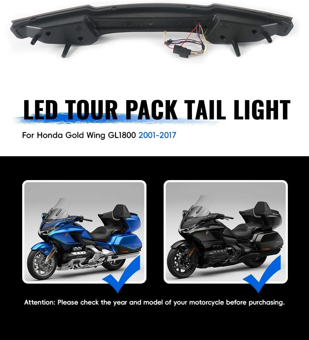 ضوء خلفي LED لسيارة Honda Goldwing GL1800 2012-2017، مصباح خلفي بعدسة مدخنة مع إشارة الفرامل/الجري/البدوره