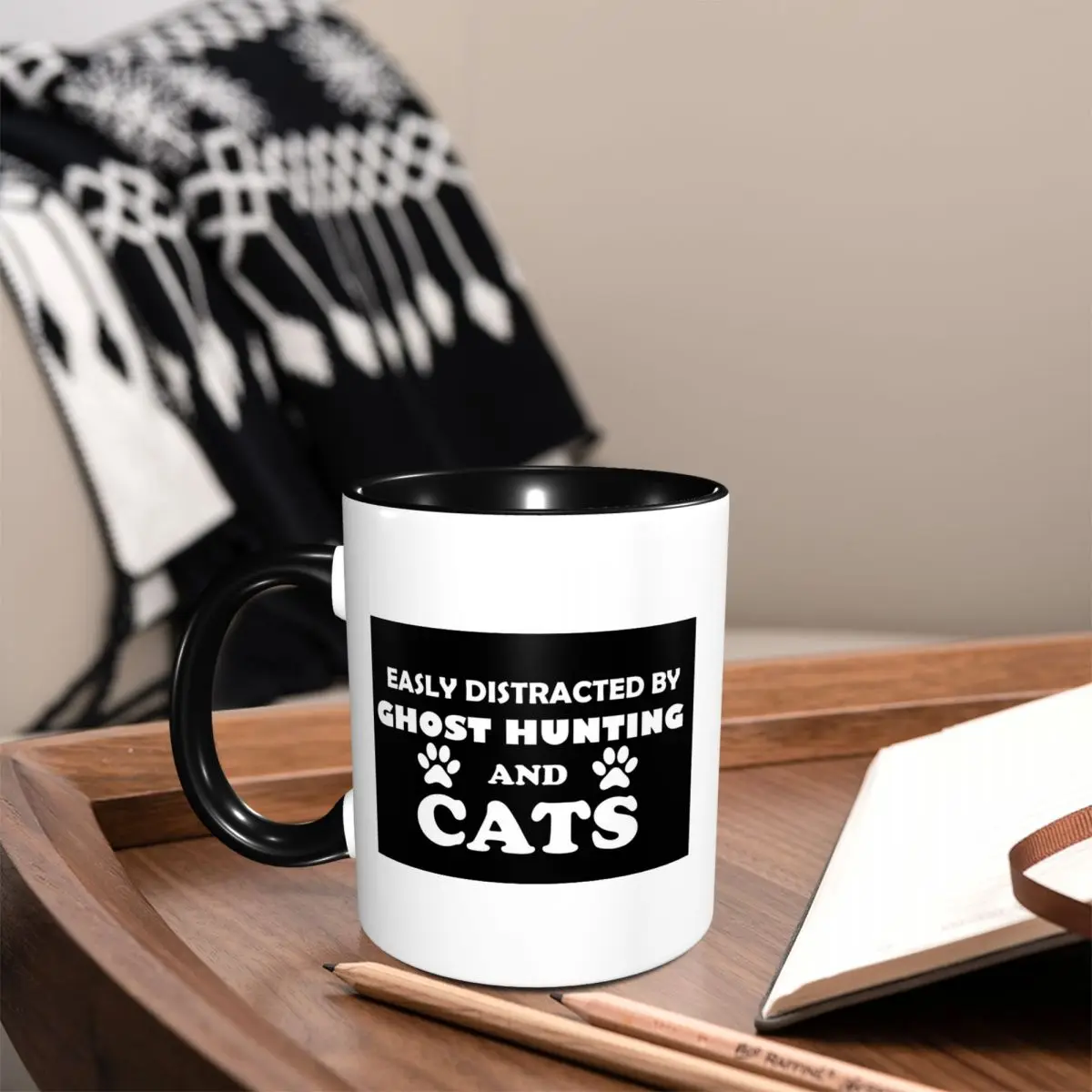 Easily Distracted By Ghost Hunting And Cats Mug Funny Ceramic Coffee Cups Tea Mugs Milk Cup Drinkware Gift for Woman Man