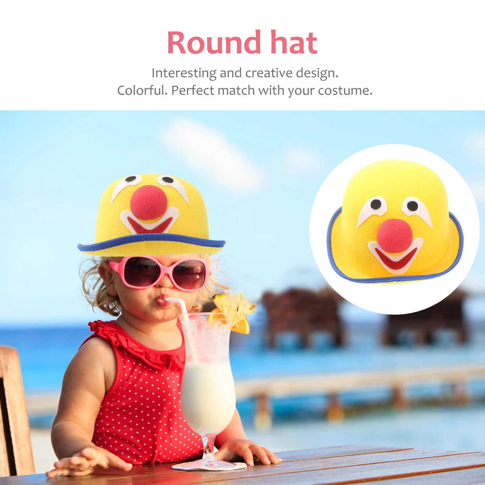 

Colorful Round Hat Yellow Clown Kids Costume Funny Dome Cosplay Child Halloween Party Performance Toy Prop Bright Fabric
