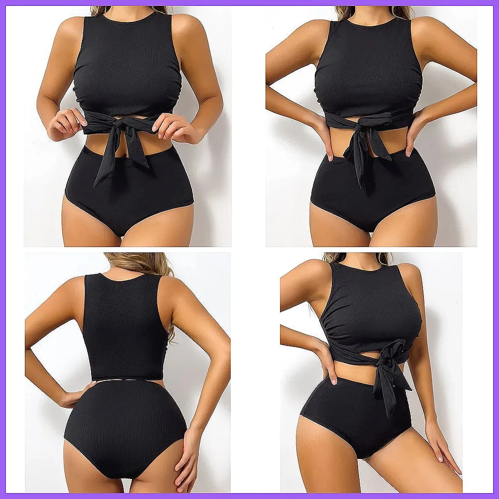 

Black Brazilian Bikini Set for Women, High Waist Sexy Swimwear Two Piece Bathing Suit